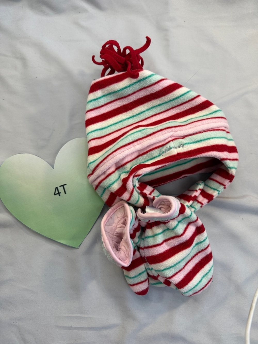 Old  Navy - candy cane design fleece hat and mittens. Size 4-5